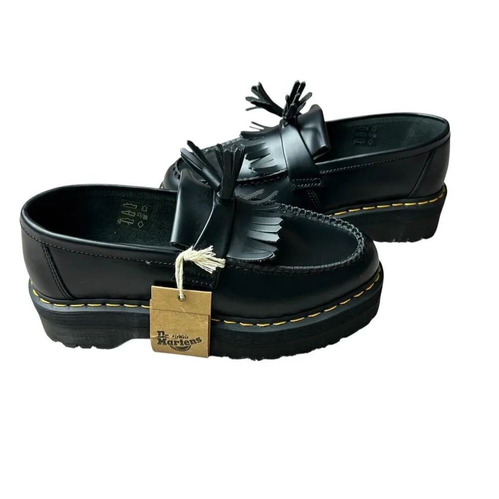 Dr Martens Adrian Quad Black Leather Tassel Platform Loafers Shoes Womens 9 New
